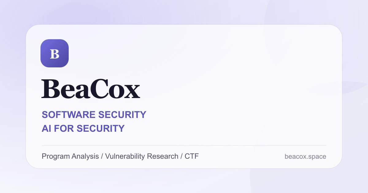 BeaCox | 软件安全与 AI for Security